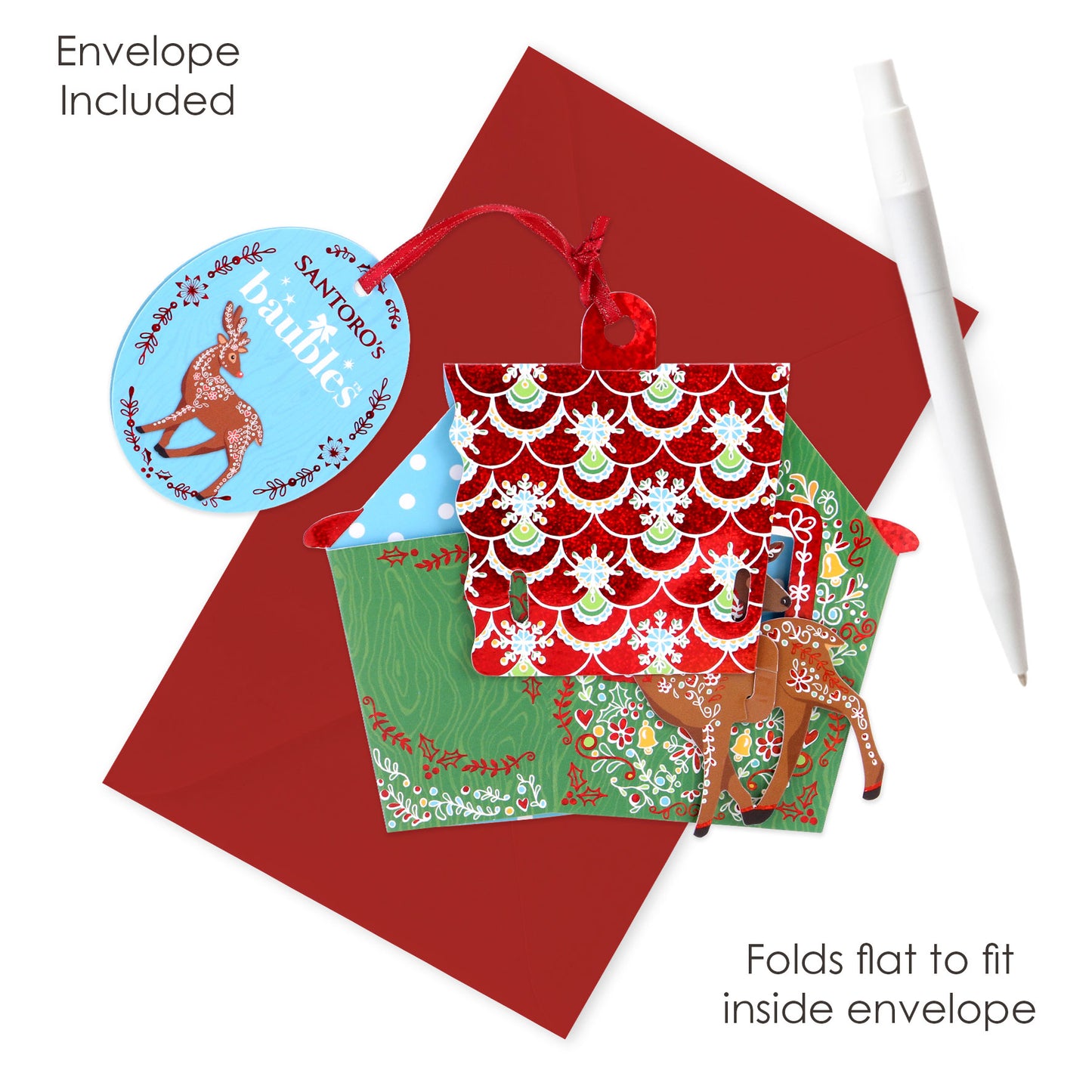 Reindeer Stable 14 x 15 x 4cm - Baubles 3D Pop Up Christmas Card Ornament Santoro