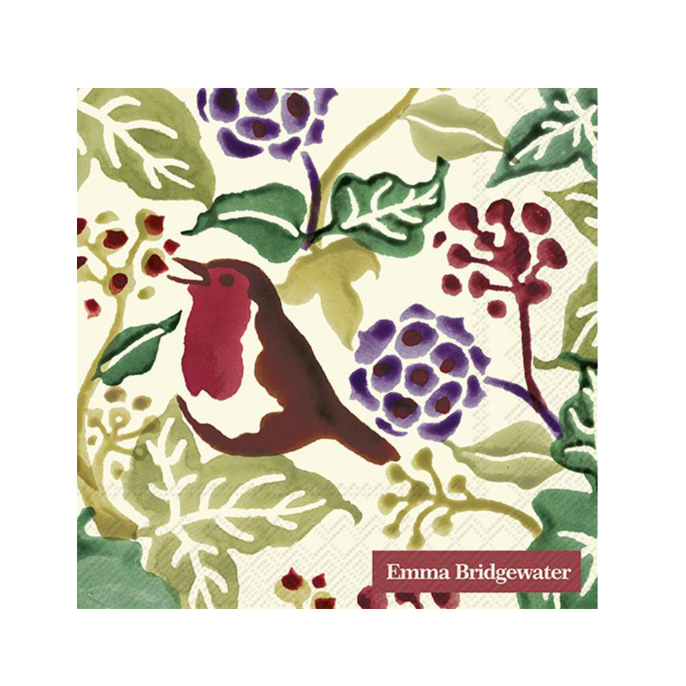 Emma Bridgewater Christmas Ivy and Robins Cream IHR Paper Cocktail Napkins 25 cm square 3 ply 20 pack