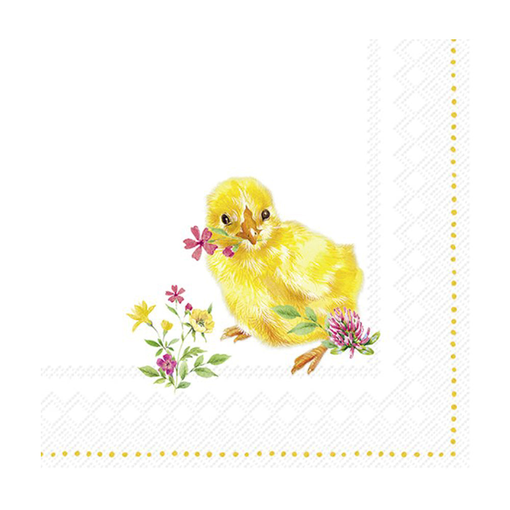 Chicks and Flowers Easter Cocktail IHR Paper Table Napkins 25 cm or 10 inches square 3 ply