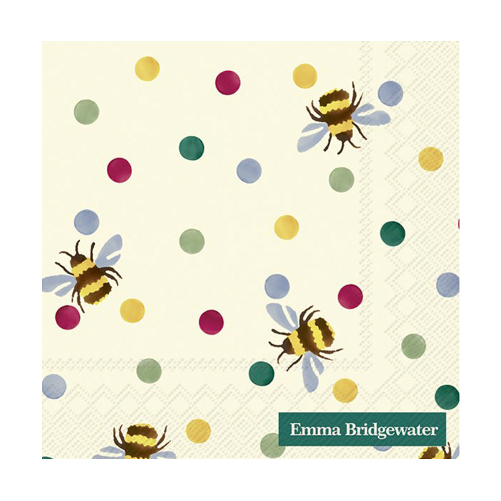 Emma Bridgewater Bumble Bee and Dots IHR Paper Cocktail Napkins 25 cm 20 pack 3 ply