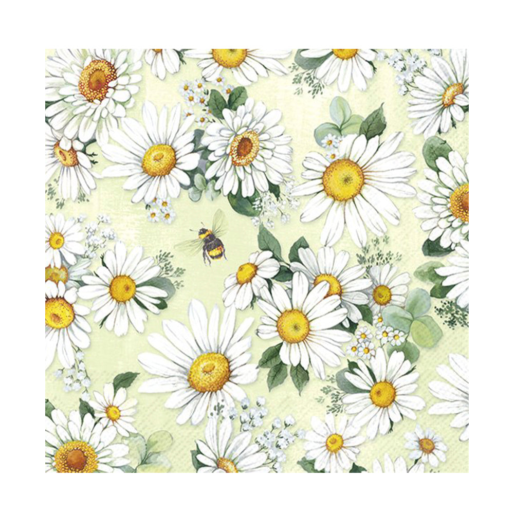 Daisies Wreath Light Green IHR Paper Cocktail Napkins 25 cm 20 pack 3 ply