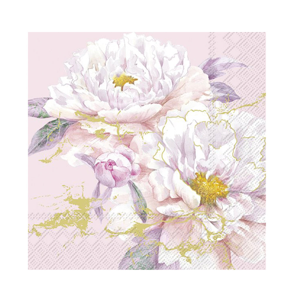 Happy Peony Rose Gold IHR Paper Cocktail Napkins 25 cm 20 pack 3 ply