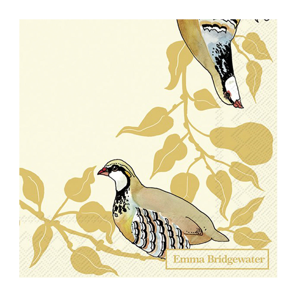 Emma Bridgewater Partridge in a Pear Tree Cream Christmas IHR Paper Cocktail Napkin 25 cm