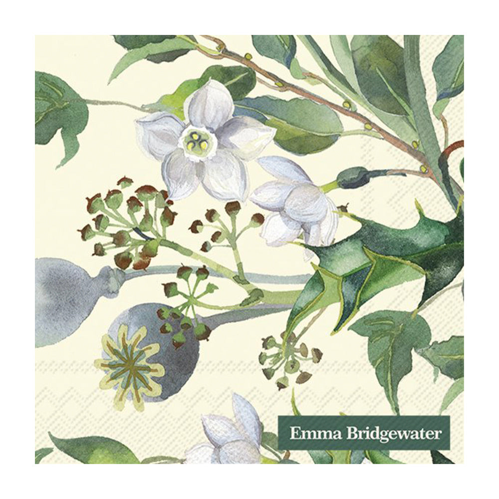 Emma Bridgewater Winter Flowers Cream Christmas IHR Paper Cocktail Napkin 25 cm