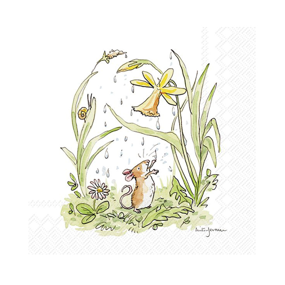 April Shower Mouse Daffodil Anita Jeram IHR Paper Cocktail Napkins 25 cm 20 pack 3 ply