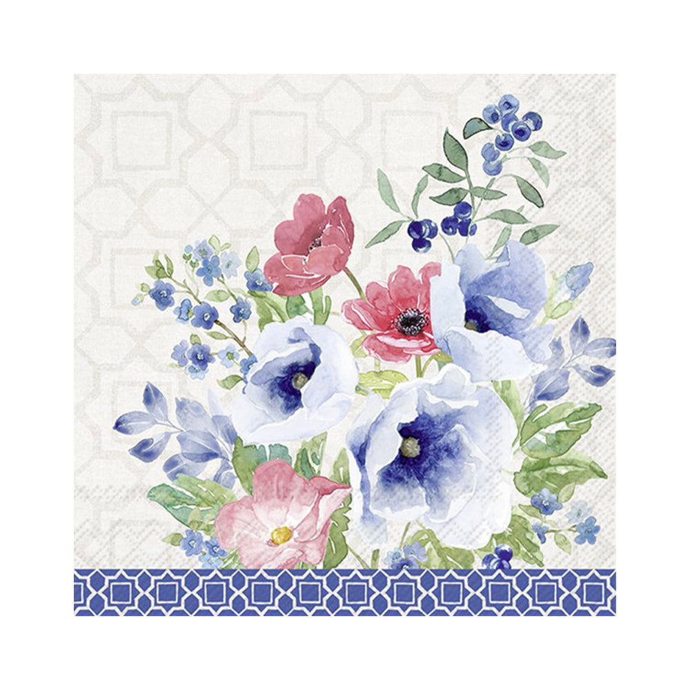 Indigo Bouquet Light Grey Beth Grove IHR Paper Cocktail Napkins 25 cm 20 pack 3 ply