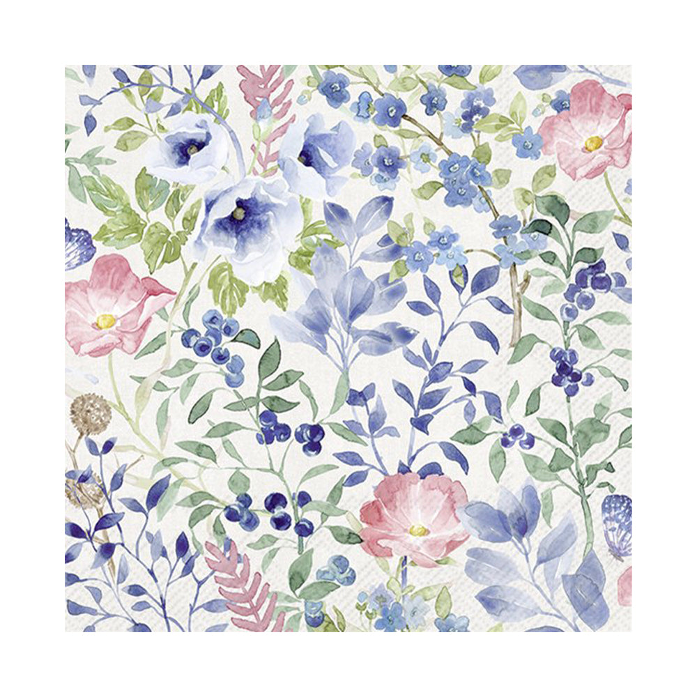 Indigo Flowers Light Grey Beth Grove IHR Paper Cocktail Napkins 25 cm 20 pack 3 ply