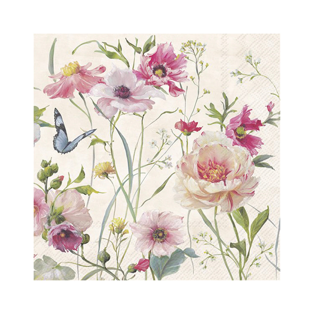 Living Wildflowers Light Rose IHR Paper Cocktail Napkins 25 cm 20 pack 3 ply