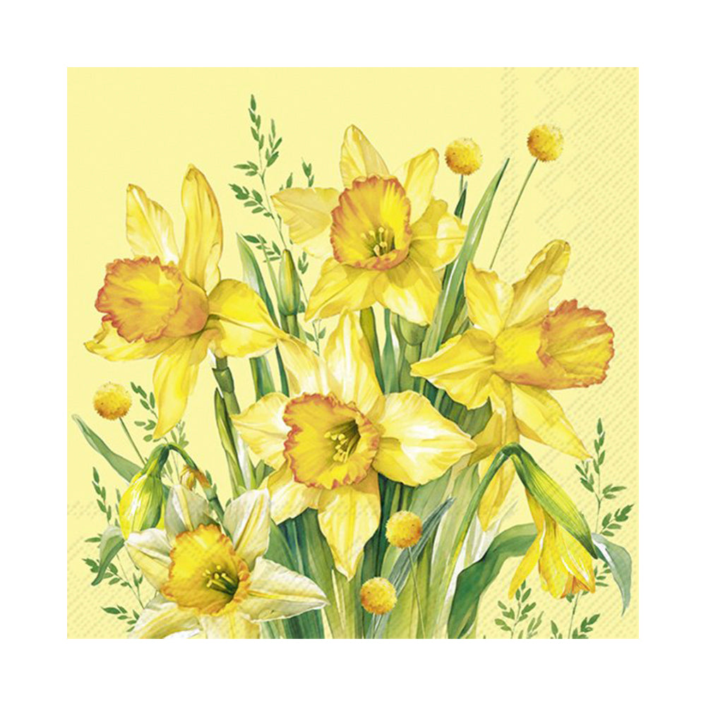 Narcissus Bouquet Yellow IHR Paper Cocktail Napkins 25 cm 20 pack 3 ply