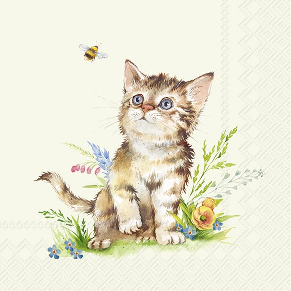 Kira Light Green Kitten IHR Paper Cocktail Napkins 25 cm 20 pack 3 ply