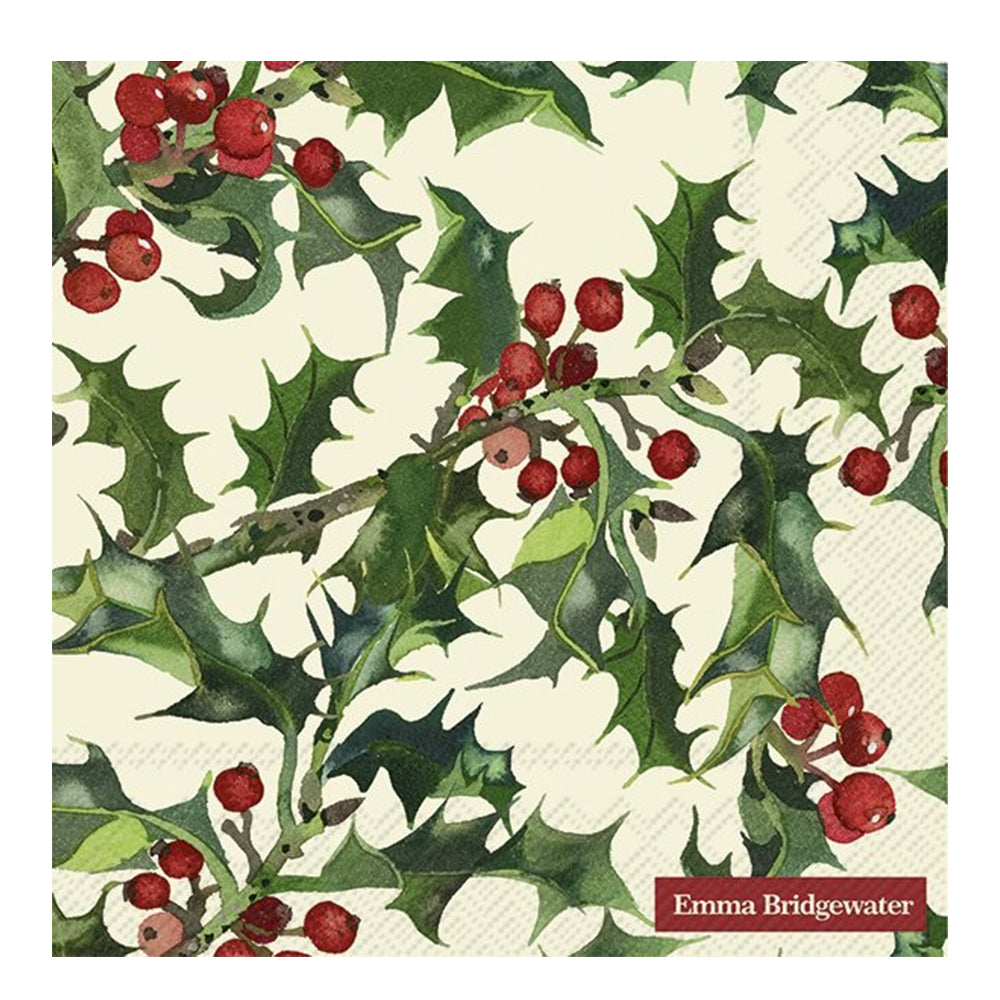 Emma Bridgewater Christmas Holly Cream IHR Paper Cocktail Napkins 25 cm 20 pack 3 ply