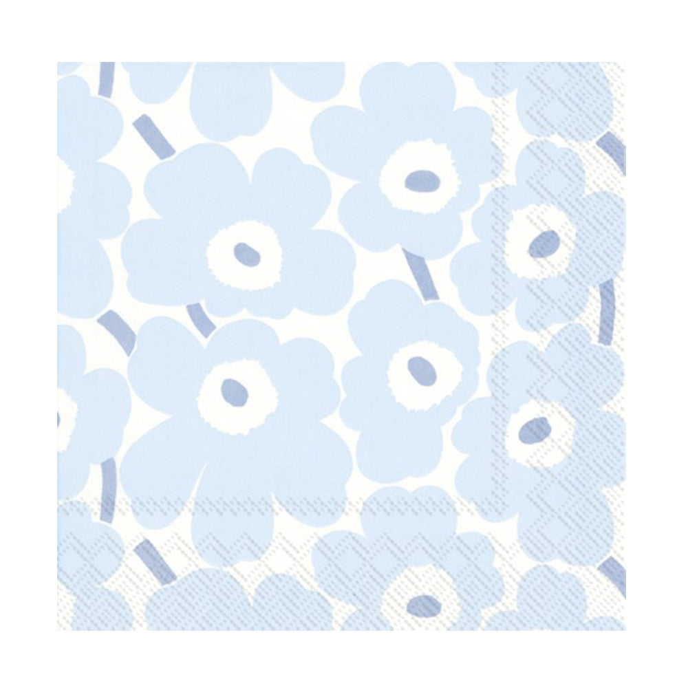 Marimekko Mini Unikko Light Blue Flowers Cocktail IHR Paper Table Napkins 25 cm or 10 inches square 3 ply