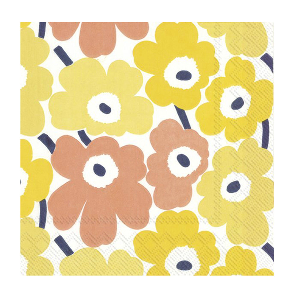 Marimekko Mini Unikko Yellow Flowers Cocktail IHR Paper Table Napkins 25 cm or 10 inches square 3 ply