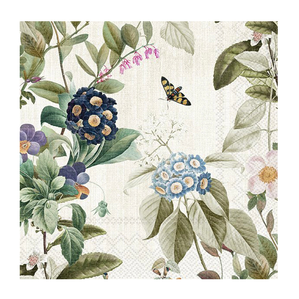 Vanessa Cream Primula and Moth Cocktail IHR Paper Table Napkins 25 cm or 10 inches square 3 ply