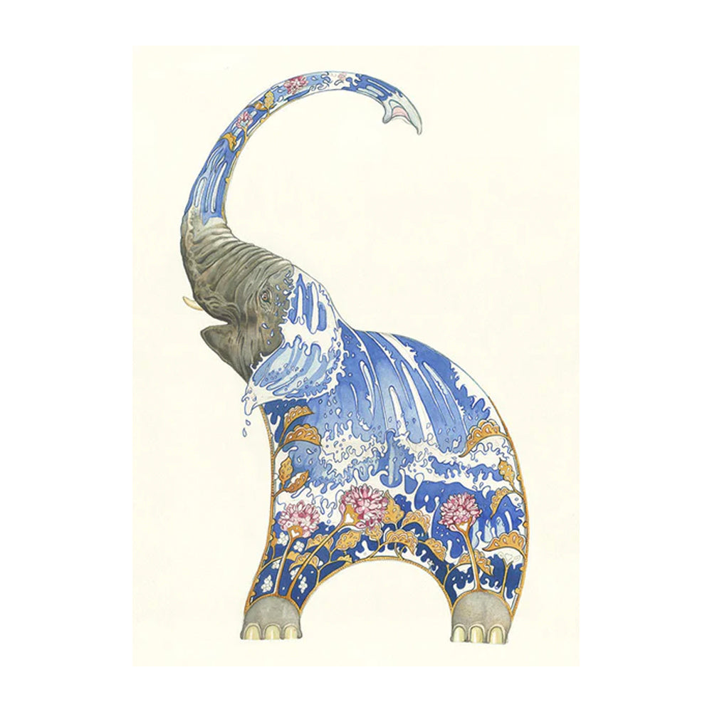Elephant Squirting Water Greeting Card by Daniel Mackie - 7 x 5 inches with envelope