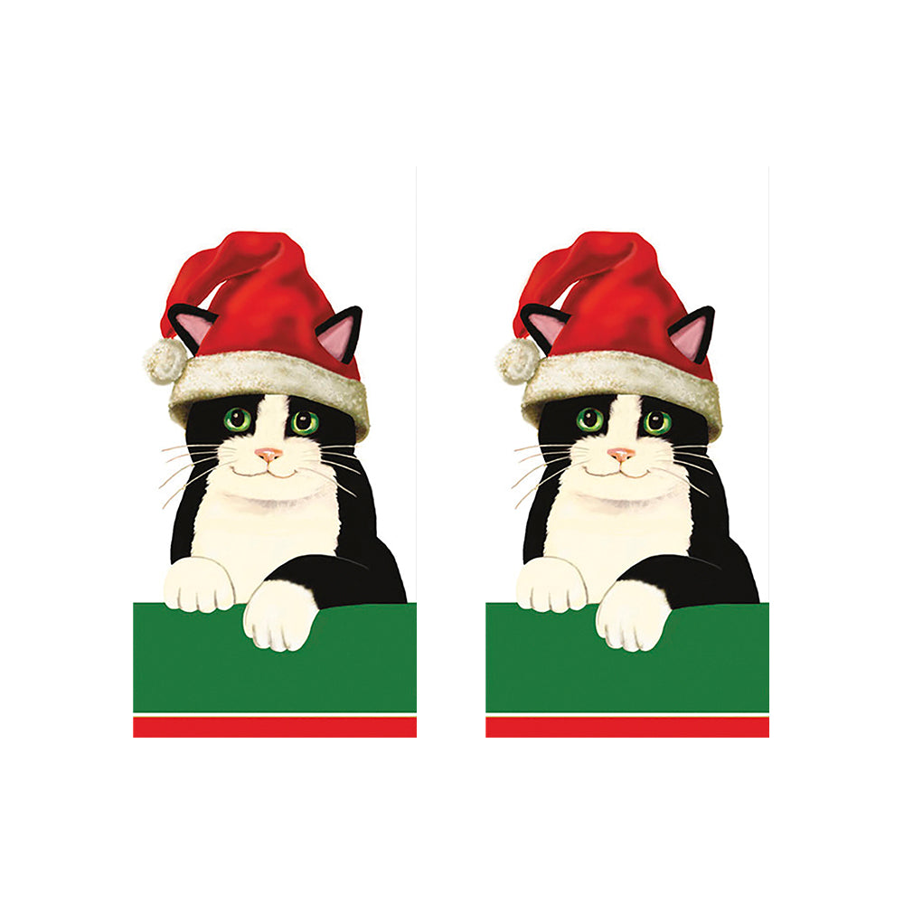 Santa Cat Caspari Paper Pocket Tissues - 2 packs of 10 tissues 21 cm square