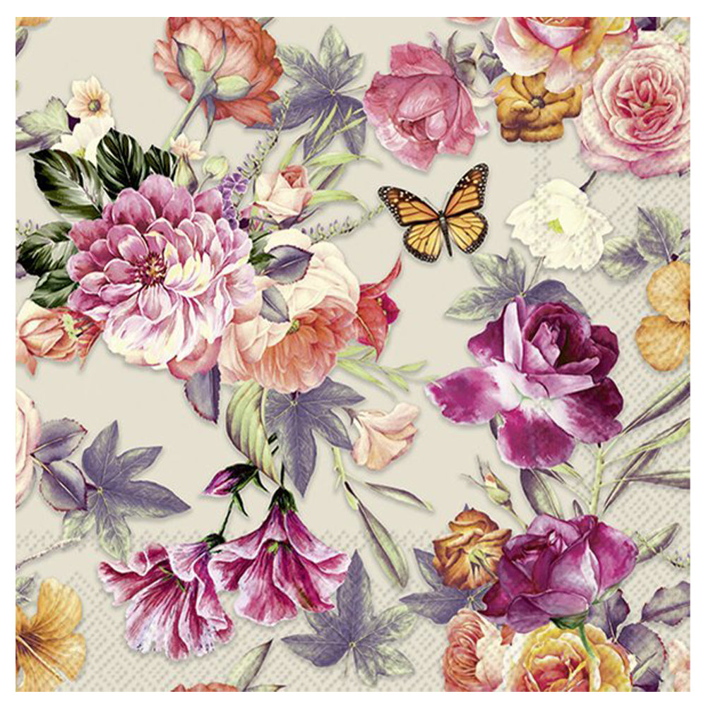 Noria Flowers and Butterflies IHR Paper Table Lunch Napkins 33 cm square 3 ply
