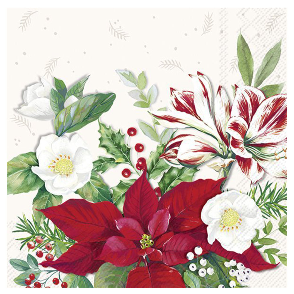 Christmas Florals White IHR Paper Table Lunch Napkins 33 cm square 3 ply