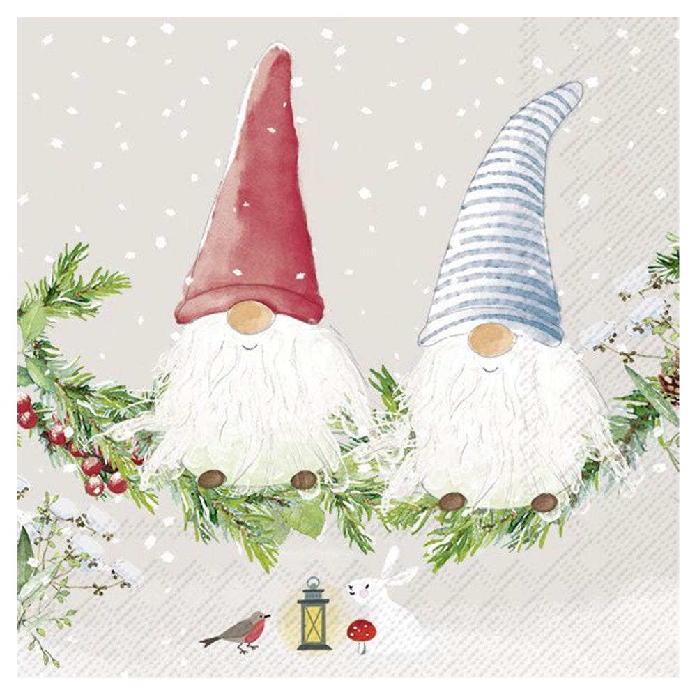 Two Little Friends Christmas Gnomes IHR Paper Table Lunch Napkins 33 cm square 3 ply