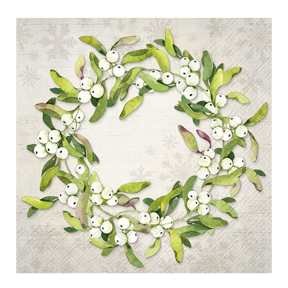 Mistletoe Wreath Light Grey IHR Paper Table Lunch Napkins 33 cm square 3 ply