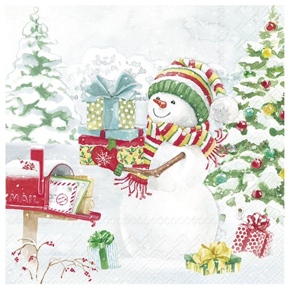 Snowy Day Snowman Christmas Light Blue IHR Paper Table Lunch Napkins 33 cm square 3 ply