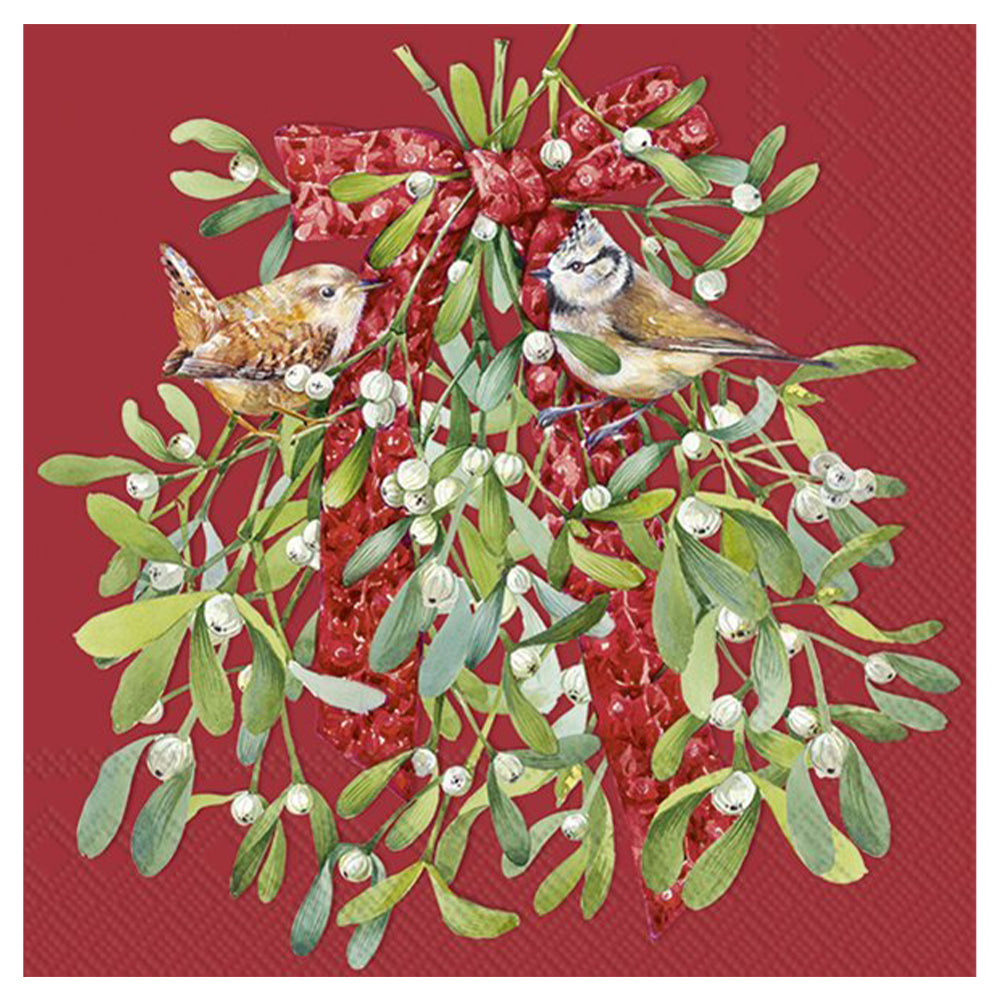 Birds in Misletoe Red Christmas IHR Paper Table Lunch Napkins 33 cm square 3 ply