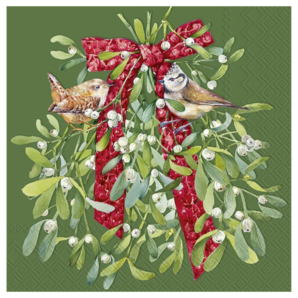 Birds in Mistetoe green Christmas IHR Paper Table Lunch Napkins 33 cm square 3 ply