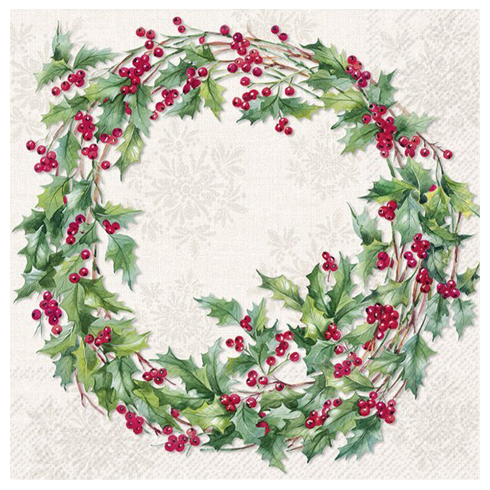 Ilex Wreath Holly Christmas IHR Paper Table Lunch Napkins 33 cm square 3 ply