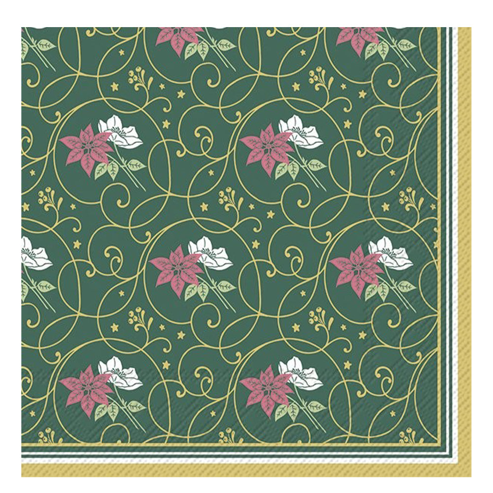 Tilley Green Gold Floral Pattern IHR Paper Table Lunch Napkins 33 cm square 3 ply