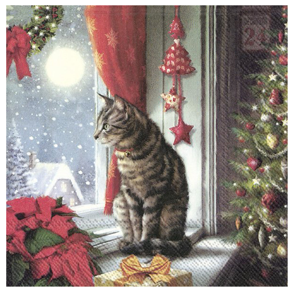 Silent Moment Christmas Cat IHR Paper Table Lunch Napkins 33 cm square 3 ply