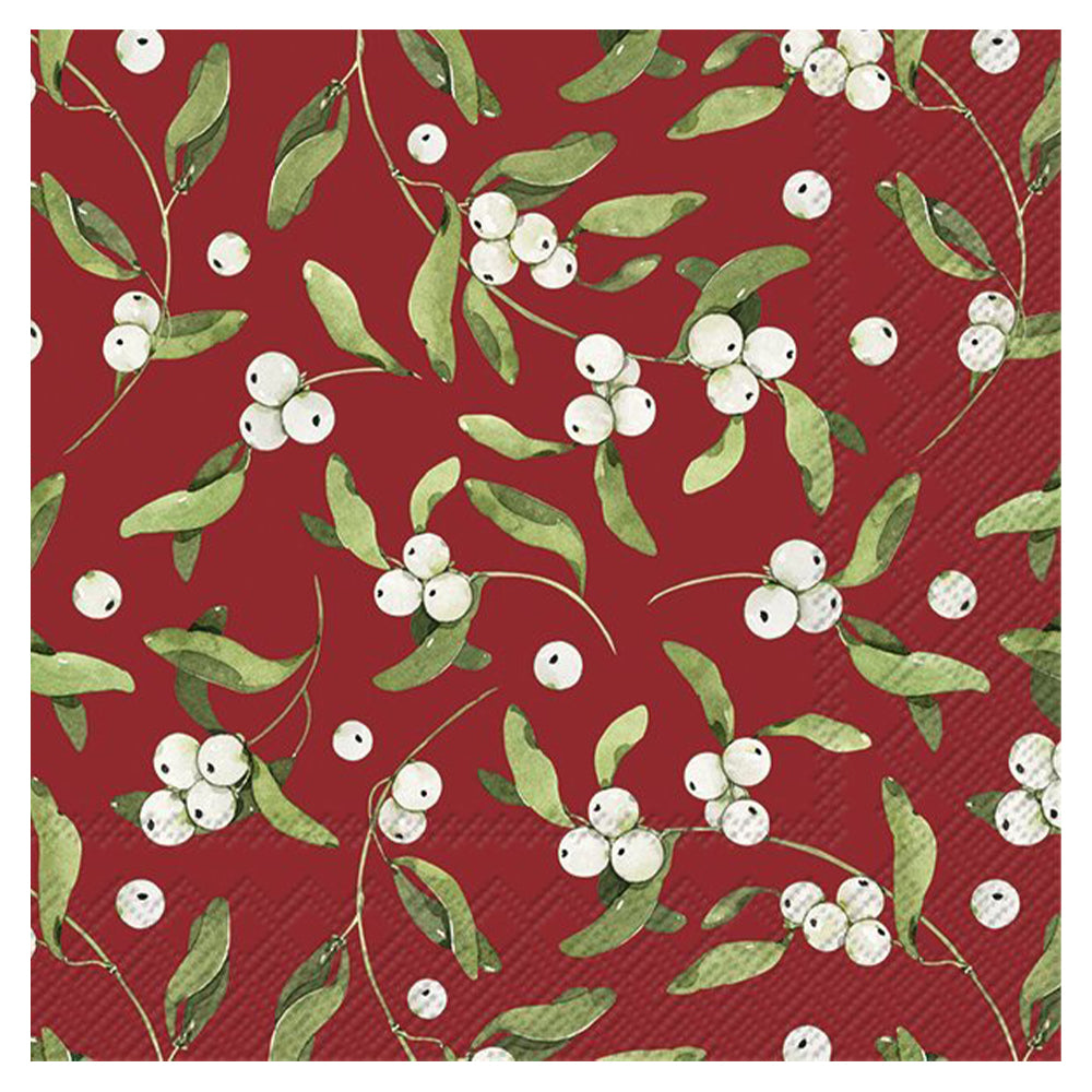 Alber Red Christmas Mistletoe IHR Paper Table Lunch Napkins 33 cm square 3 ply