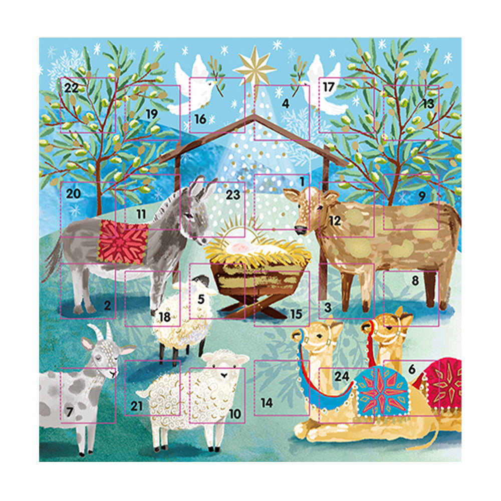 Animal Manger The Nativity Advent Calendar Card 159 x 159 mm white envelope