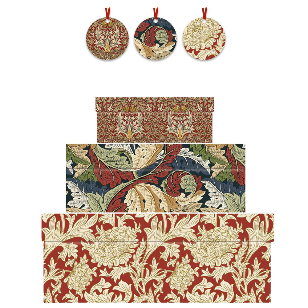 William Morris Chrysanthemum Nest of 3 Boxes Size: small 165 x 50 x 110mm Medium: 230 x 90 x 165mm Large: 310 x 130 x 225mm