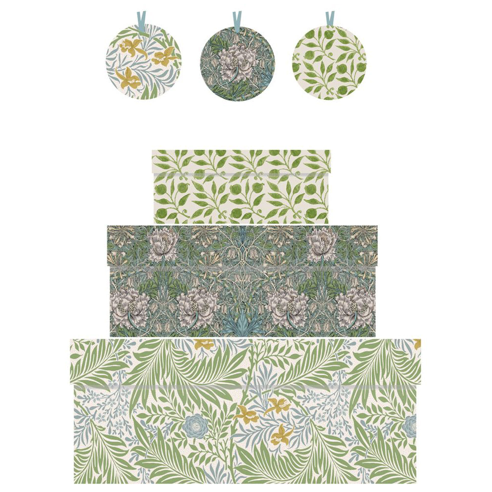 William Morris Honeysuckle and Tulip Nest of 3 Boxes Size: small 165 x 50 x 110mm Medium: 230 x 90 x 165mm Large: 310 x 130 x 225mm