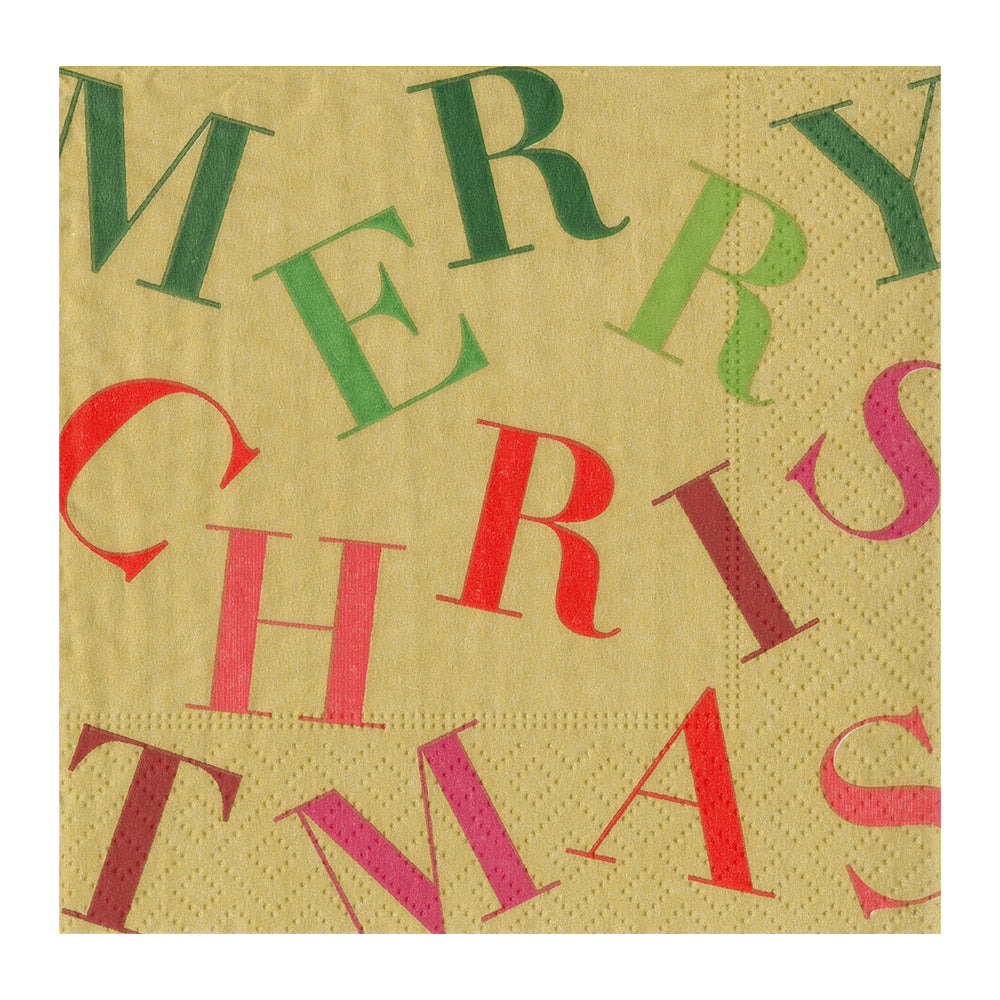 Merry Christmas Toss Caspari Paper Cocktail Napkins 25 cm 20 pack 3 ply