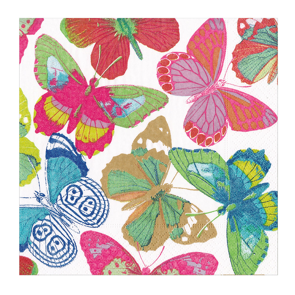 Butterflies Bright Caspari Paper Cocktail Napkins 25 cm 20 pack 3 ply