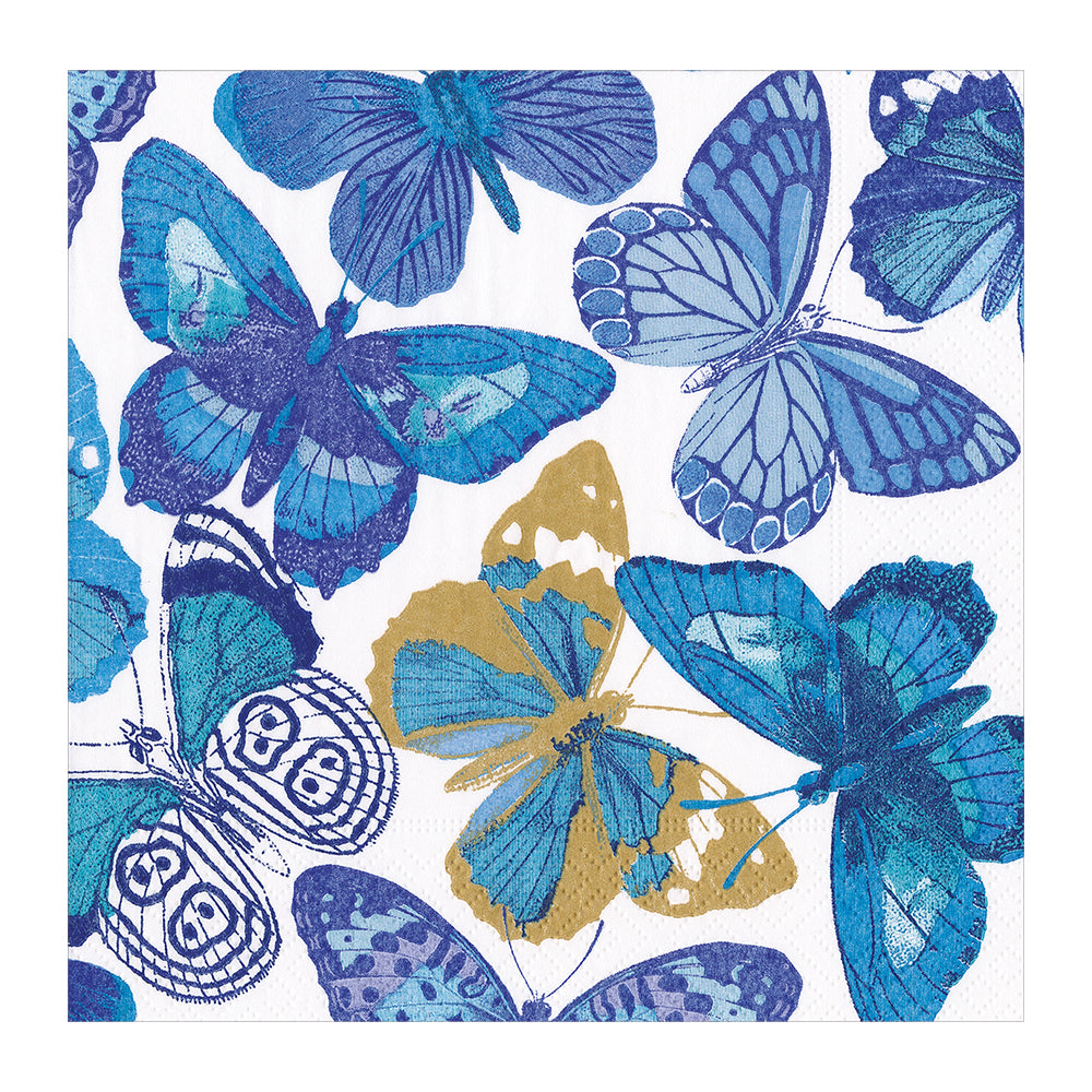 Butterflies Blue Caspari Paper Cocktail Napkins 25 cm 20 pack 3 ply
