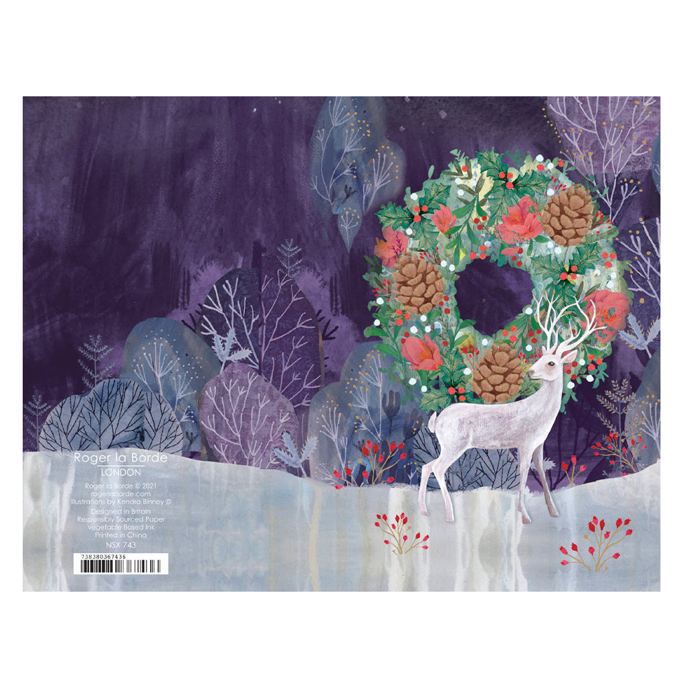 Stag and Wreath Small plain Christmas cards in craft box 8 cards plus envelopes Roger la Borde 160 x 90 mm
