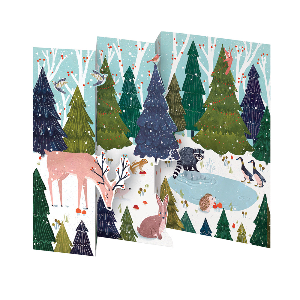 Woodland Animals- Magical Pond Tri fold Christmas Card 5 pack 90 x 140 mm with envelopes Roger la Borde