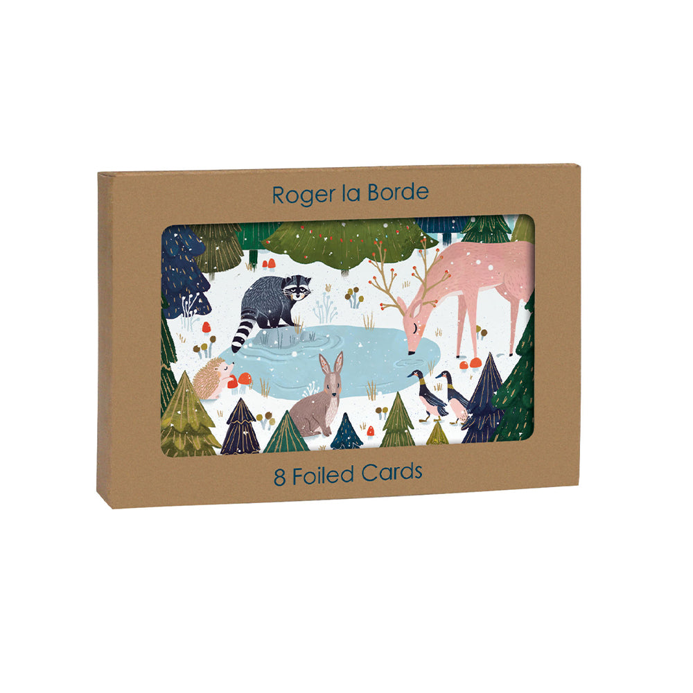 Animals Magical Pond Gold Foil 8 x Mini Christmas Cards in a Kraft Box 80 x 140 cm Roger la Borde
