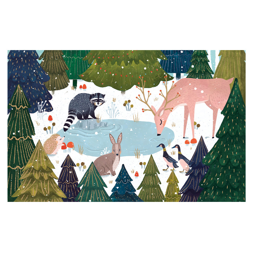Animals Magical Pond Gold Foil 8 x Mini Christmas Cards in a Kraft Box 80 x 140 cm Roger la Borde