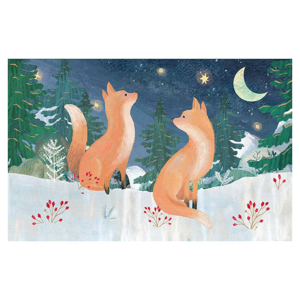 Foxes Gold Foil 8 x Christmas Cards in a Kraft Box 80 x 140 cm Roger la Borde