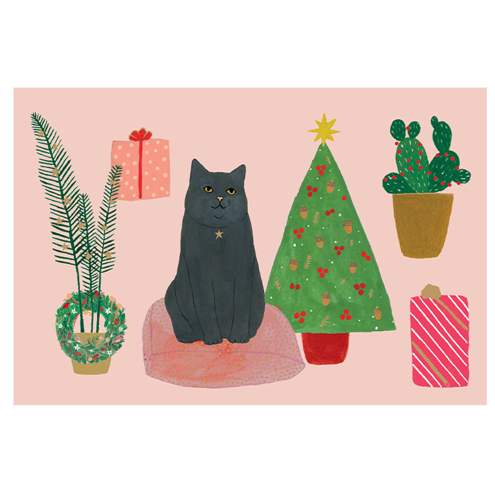 Chou Chou Chat Cat Gold Foil 8 x Christmas Cards in a Kraft Box 80 x 140 cm Roger la Borde