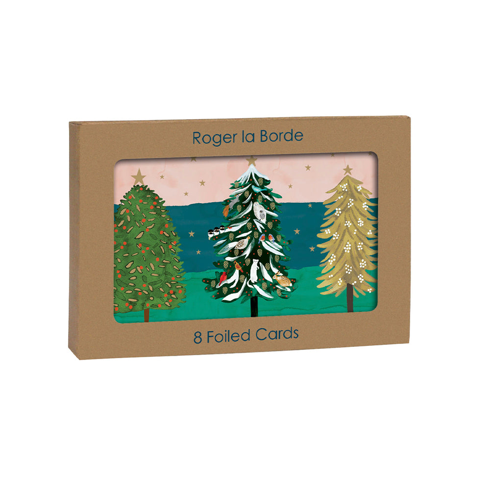 Wild Winter Forest Gold Foil 8 x Christmas Cards in a Kraft Box 80 x 140 cm