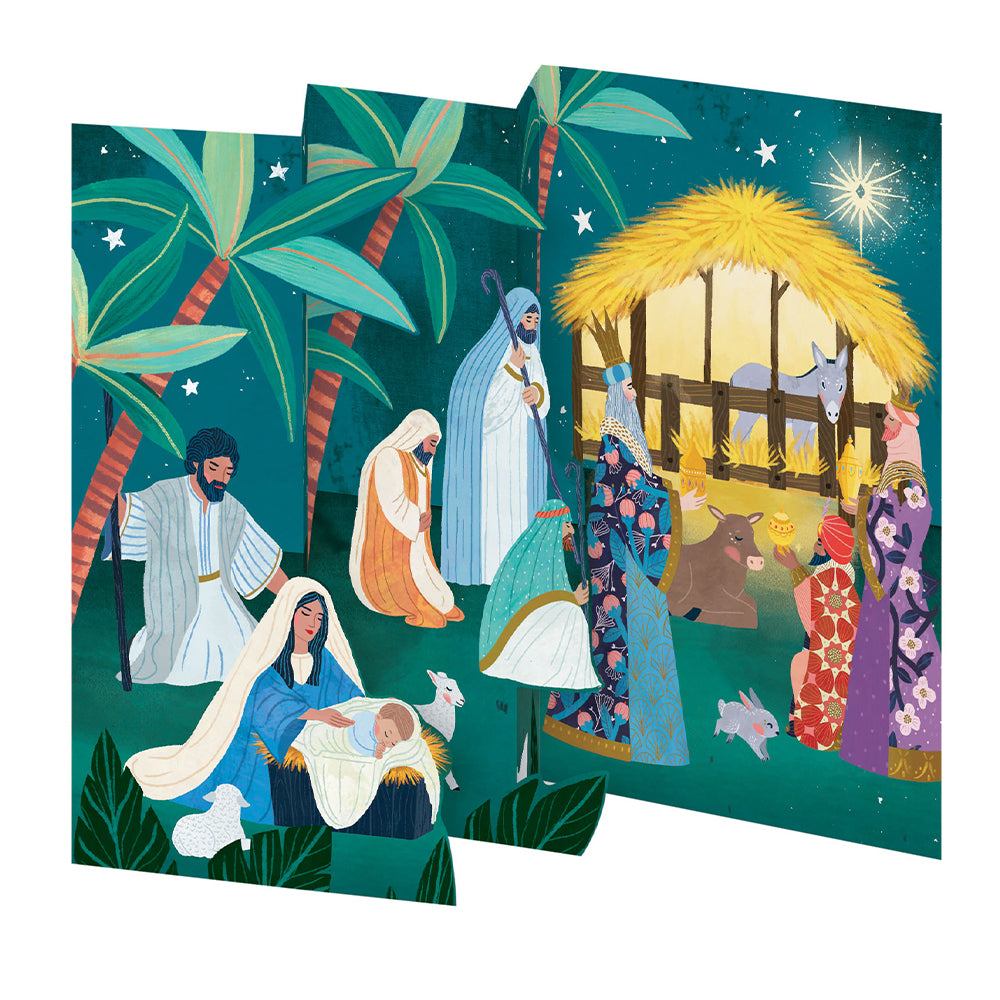 Away in a Manger Tri fold Christmas Card 5 pack 90 x 140 mm with envelopes Roger la Borde