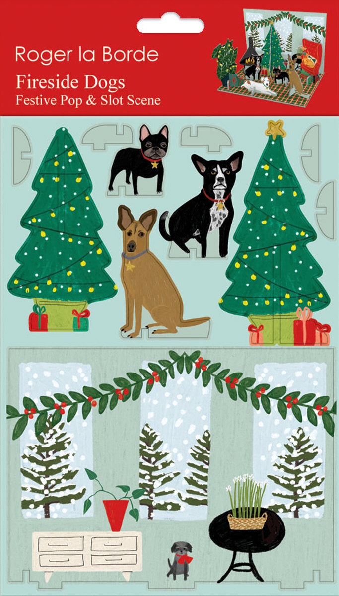 Fireside Dog Christmas Scene Pop and Slot Christmas Decoration Roger la Borde