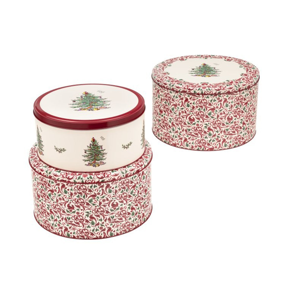 Spode set of 3 Christmas Tins Set of 3 Round Cake Tins 250 (d) x 145mm 225 (d) x 120mm 195 (d) x 95mm