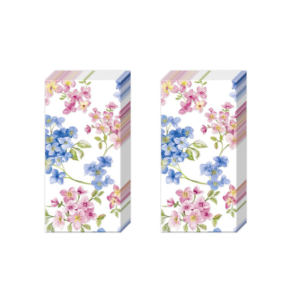 Maite Pink Blue Flowers IHR Paper Pocket Tissues - 2 packs of 10 tissues 21 cm square