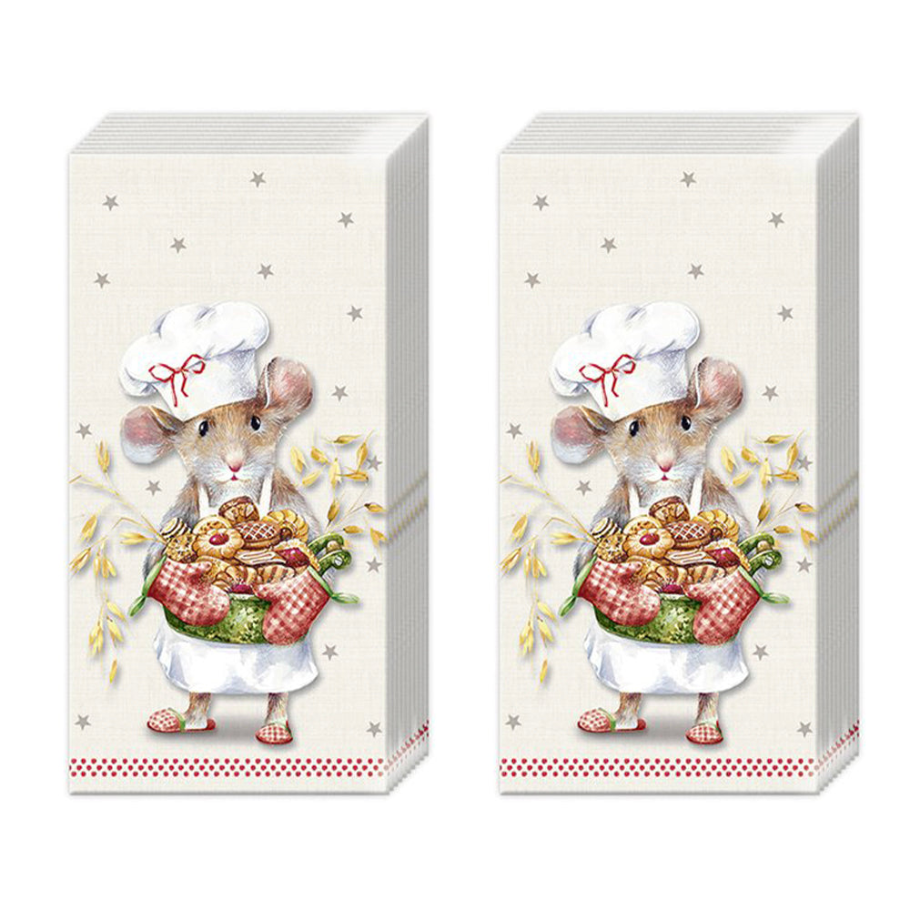 Anna Baked Cream Mouse Baker IHR Paper Pocket Tissues - 2 packs of 10 tissues 21 cm square