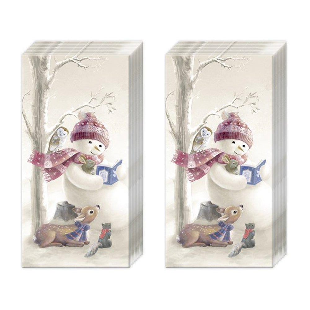 Bedtime Stories Snowman IHR Paper Pocket Tissues - 2 packs of 10 tissues 21 cm square